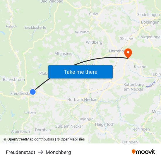 Freudenstadt to Mönchberg map