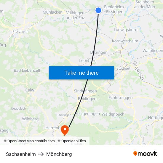 Sachsenheim to Mönchberg map