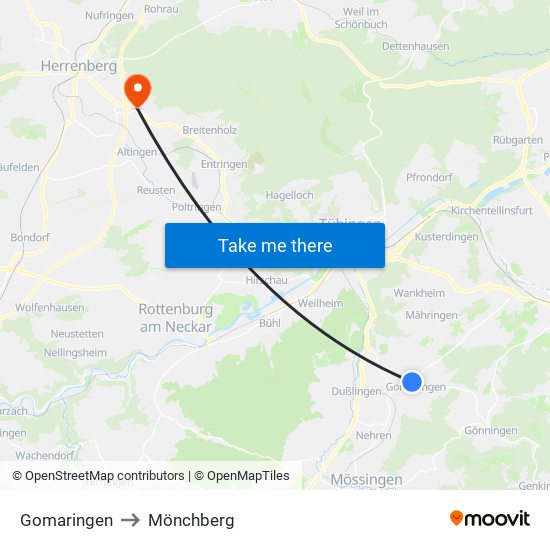 Gomaringen to Mönchberg map