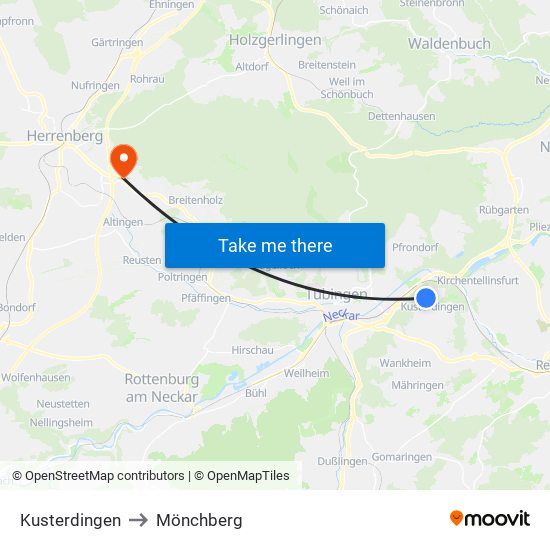 Kusterdingen to Mönchberg map