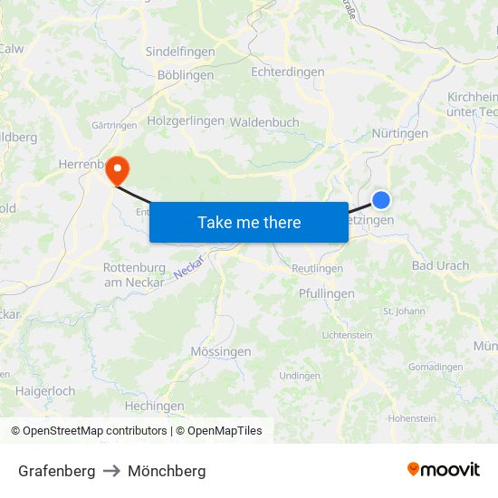 Grafenberg to Mönchberg map