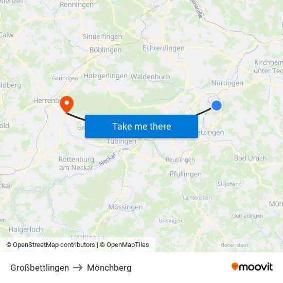 Großbettlingen to Mönchberg map