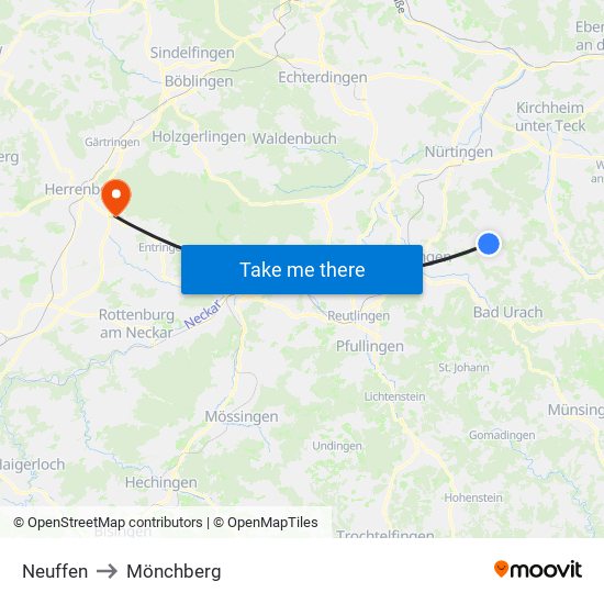 Neuffen to Mönchberg map