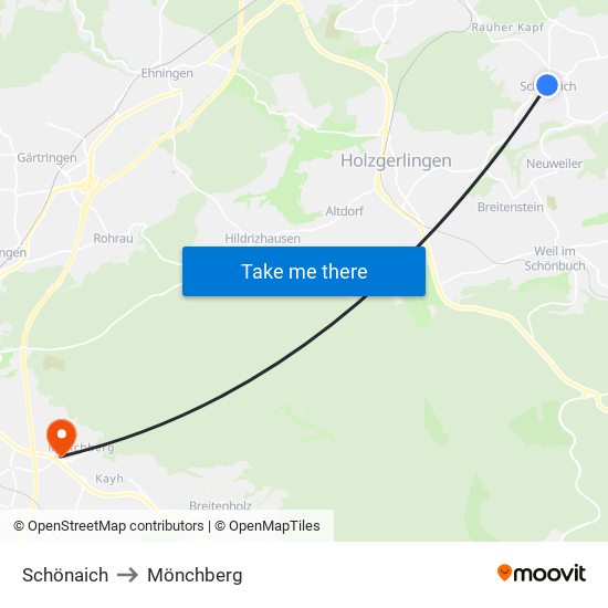 Schönaich to Mönchberg map