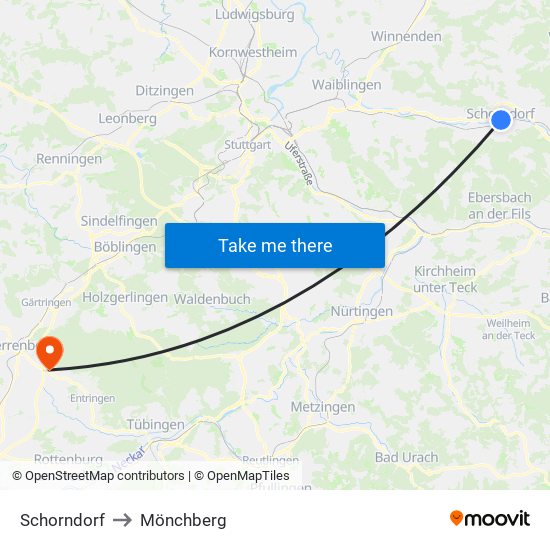 Schorndorf to Mönchberg map