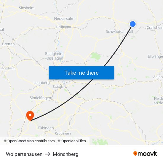 Wolpertshausen to Mönchberg map