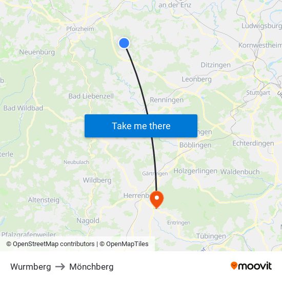 Wurmberg to Mönchberg map