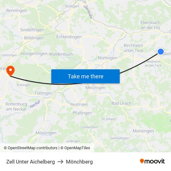 Zell Unter Aichelberg to Mönchberg map