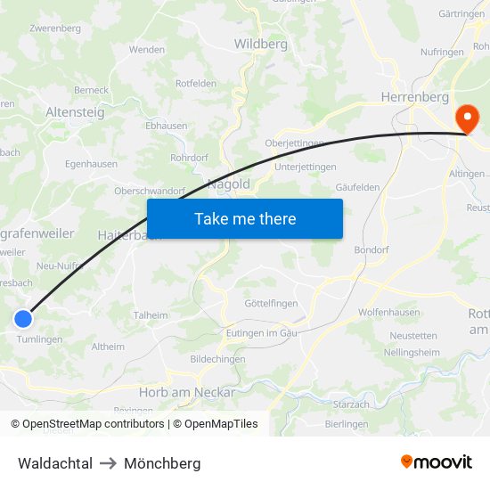 Waldachtal to Mönchberg map