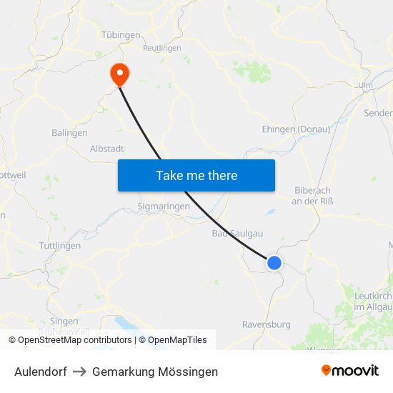 Aulendorf to Gemarkung Mössingen map