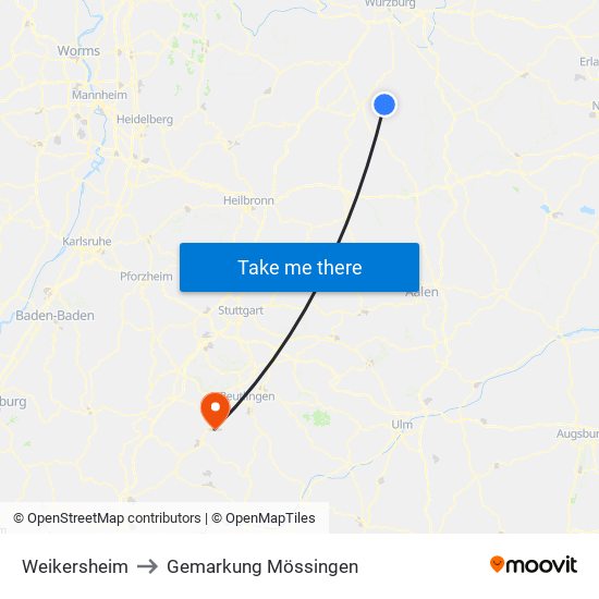 Weikersheim to Gemarkung Mössingen map