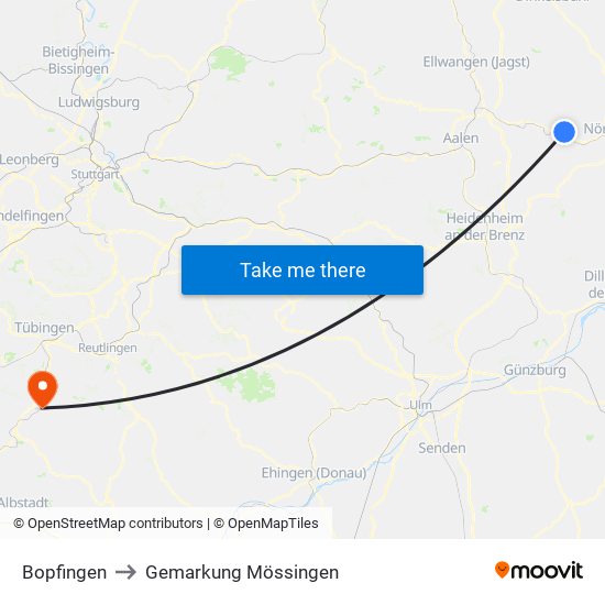 Bopfingen to Gemarkung Mössingen map