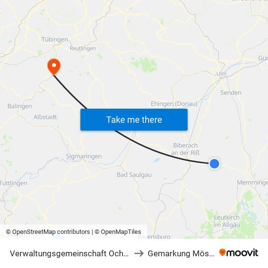 Verwaltungsgemeinschaft Ochsenhausen to Gemarkung Mössingen map