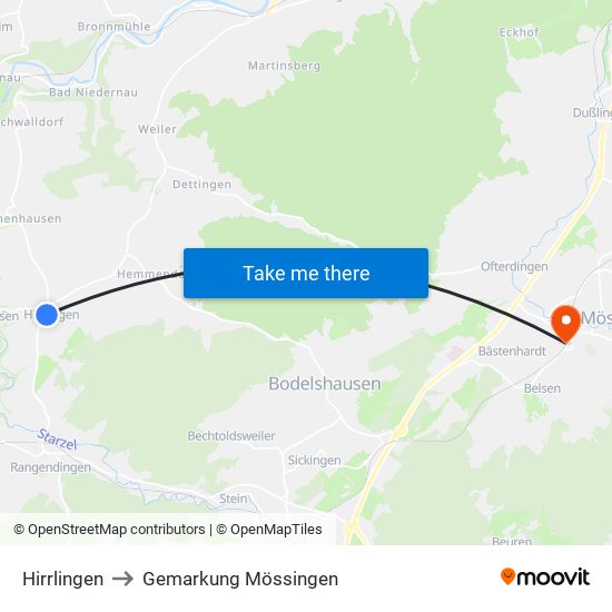 Hirrlingen to Gemarkung Mössingen map