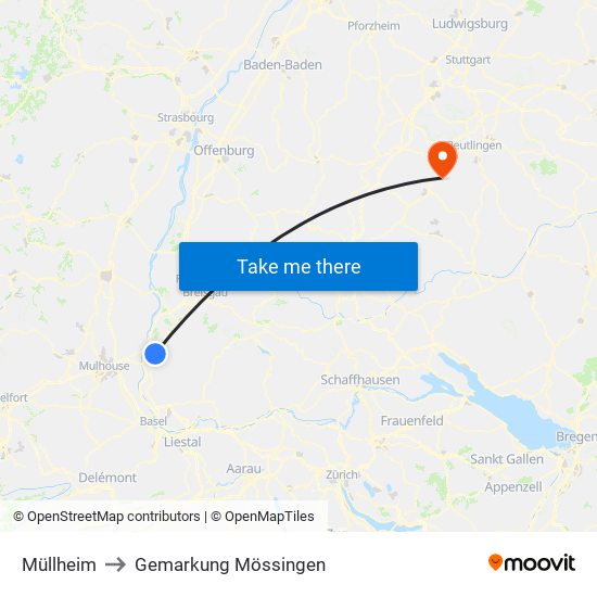 Müllheim to Gemarkung Mössingen map