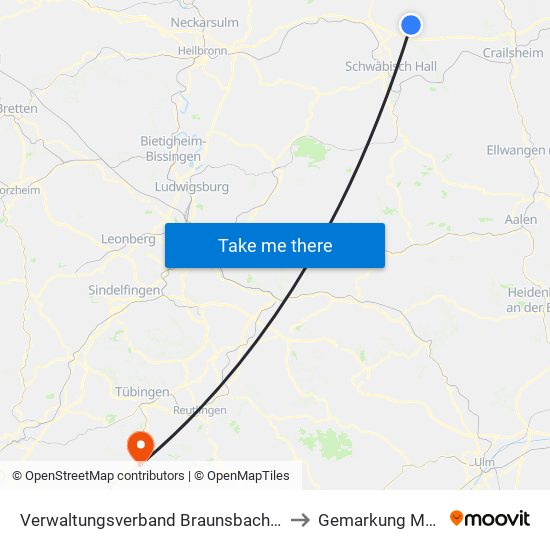 Verwaltungsverband Braunsbach-Untermünkheim to Gemarkung Mössingen map