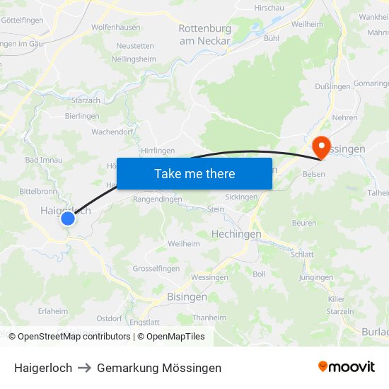 Haigerloch to Gemarkung Mössingen map