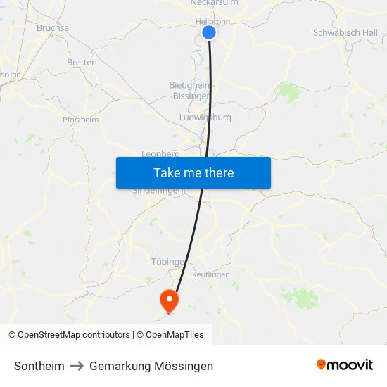 Sontheim to Gemarkung Mössingen map