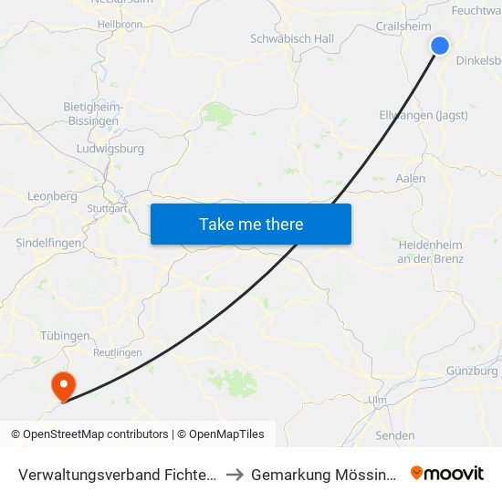 Verwaltungsverband Fichtenau to Gemarkung Mössingen map