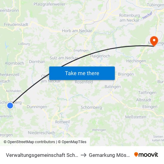 Verwaltungsgemeinschaft Schramberg to Gemarkung Mössingen map