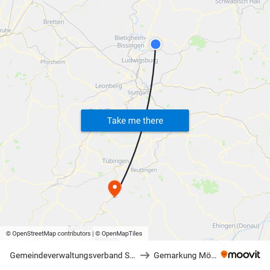 Gemeindeverwaltungsverband Steinheim-Murr to Gemarkung Mössingen map