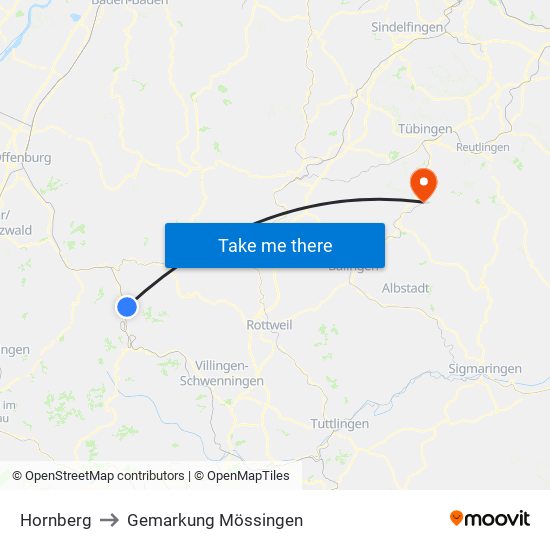 Hornberg to Gemarkung Mössingen map