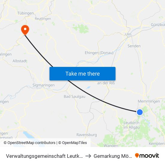 Verwaltungsgemeinschaft Leutkirch Im Allgäu to Gemarkung Mössingen map