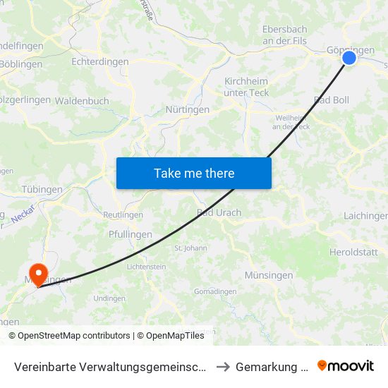 Vereinbarte Verwaltungsgemeinschaft Der Stadt Göppingen to Gemarkung Mössingen map