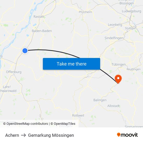 Achern to Gemarkung Mössingen map