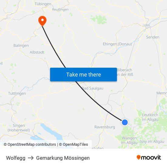 Wolfegg to Gemarkung Mössingen map