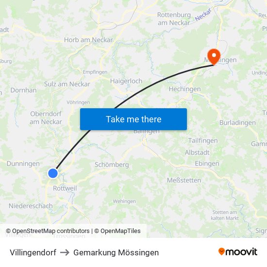 Villingendorf to Gemarkung Mössingen map