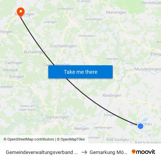 Gemeindeverwaltungsverband Bad Buchau to Gemarkung Mössingen map