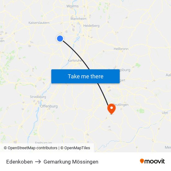 Edenkoben to Gemarkung Mössingen map
