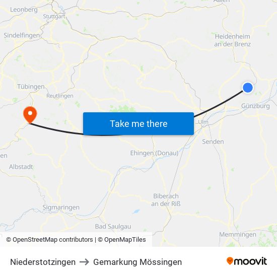 Niederstotzingen to Gemarkung Mössingen map
