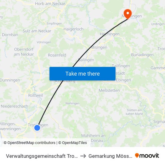 Verwaltungsgemeinschaft Trossingen to Gemarkung Mössingen map