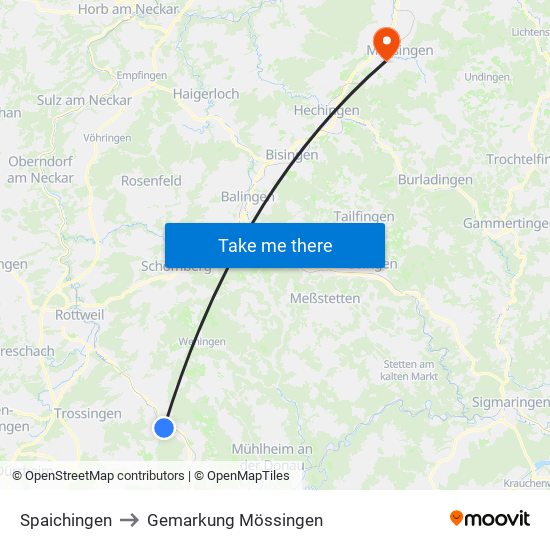 Spaichingen to Gemarkung Mössingen map