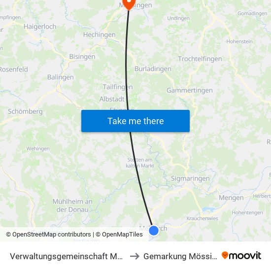 Verwaltungsgemeinschaft Meßkirch to Gemarkung Mössingen map