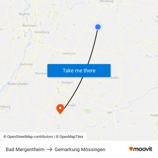 Bad Mergentheim to Gemarkung Mössingen map