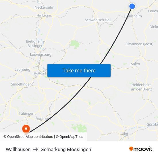 Wallhausen to Gemarkung Mössingen map