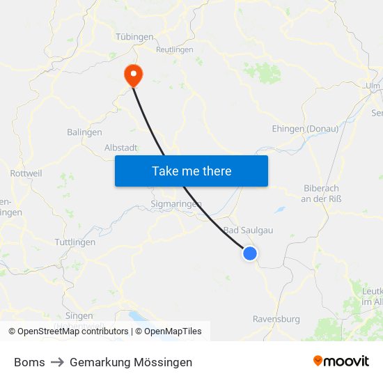 Boms to Gemarkung Mössingen map