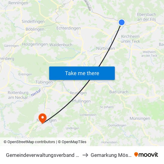 Gemeindeverwaltungsverband Plochingen to Gemarkung Mössingen map