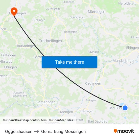 Oggelshausen to Gemarkung Mössingen map