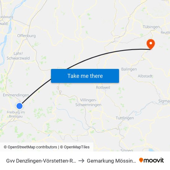 Gvv Denzlingen-Vörstetten-Reute to Gemarkung Mössingen map