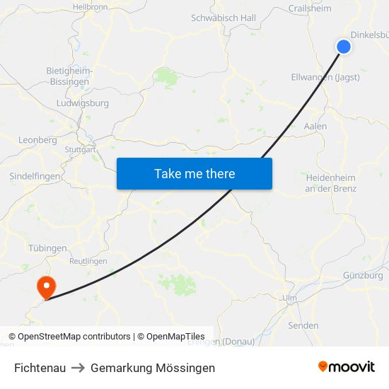 Fichtenau to Gemarkung Mössingen map