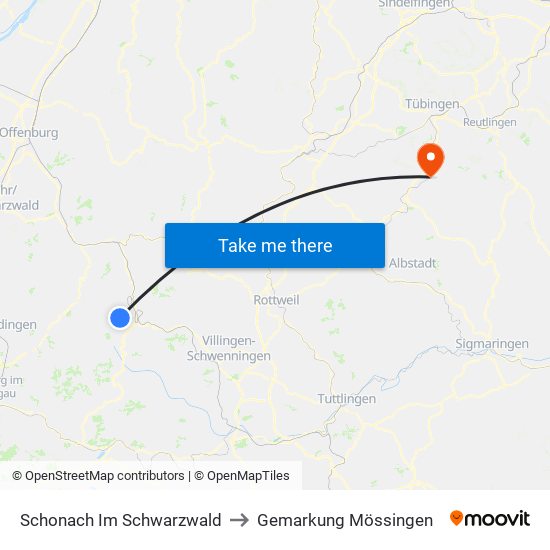 Schonach Im Schwarzwald to Gemarkung Mössingen map