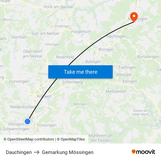 Dauchingen to Gemarkung Mössingen map