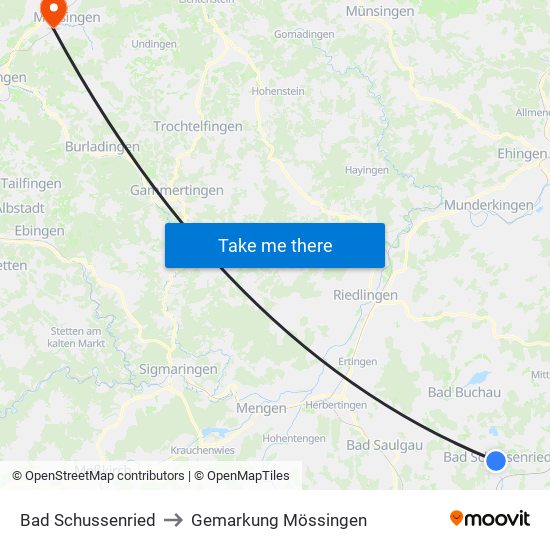 Bad Schussenried to Gemarkung Mössingen map