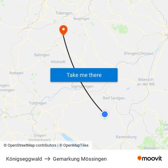 Königseggwald to Gemarkung Mössingen map