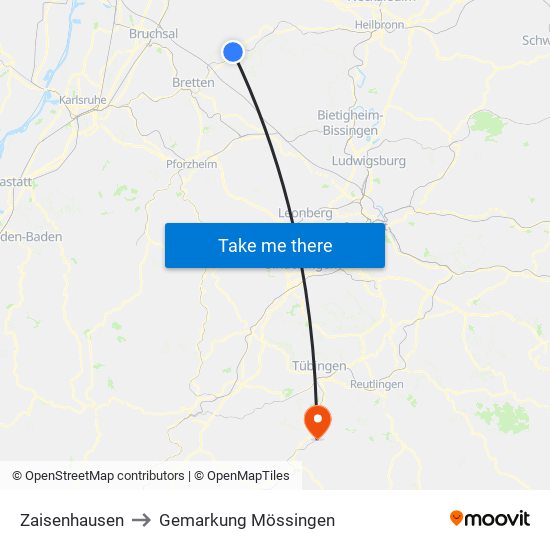 Zaisenhausen to Gemarkung Mössingen map