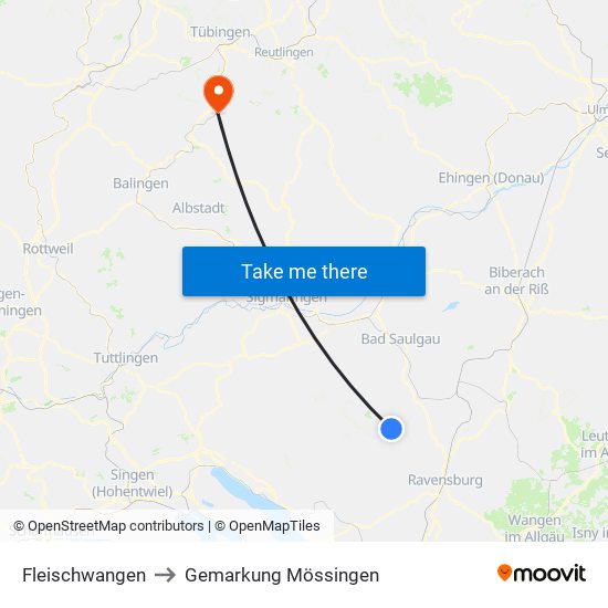 Fleischwangen to Gemarkung Mössingen map